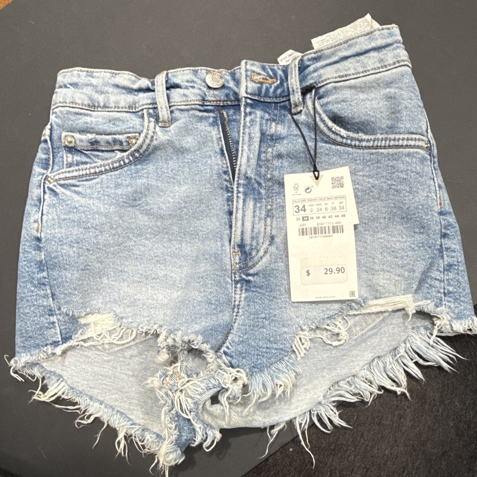 ZARA 34in Join Life Women’s Light Wash Blue Denim Cut Off Shorts High Rise 2