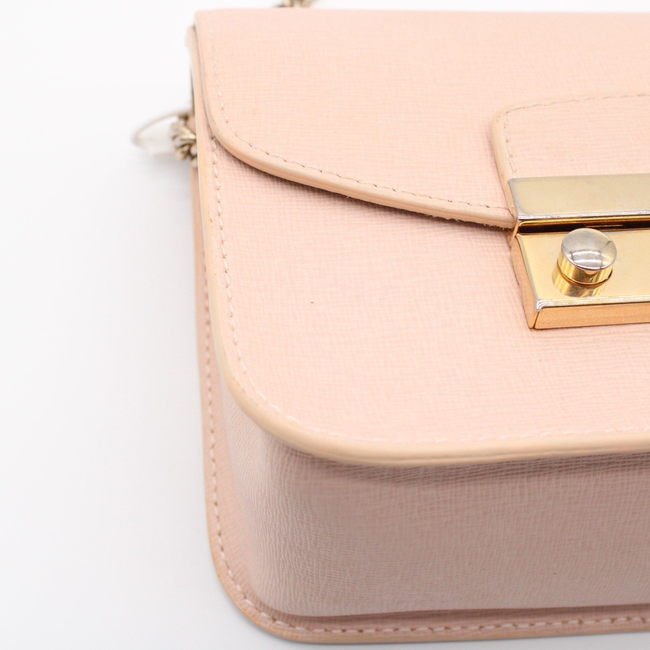 Leather Pink Beige Chain Shoulder Bag Crossbody Gold Hardware