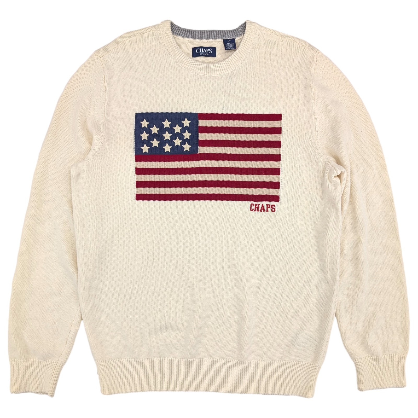Chaps Mens Cream American Flag Crewneck Sweater