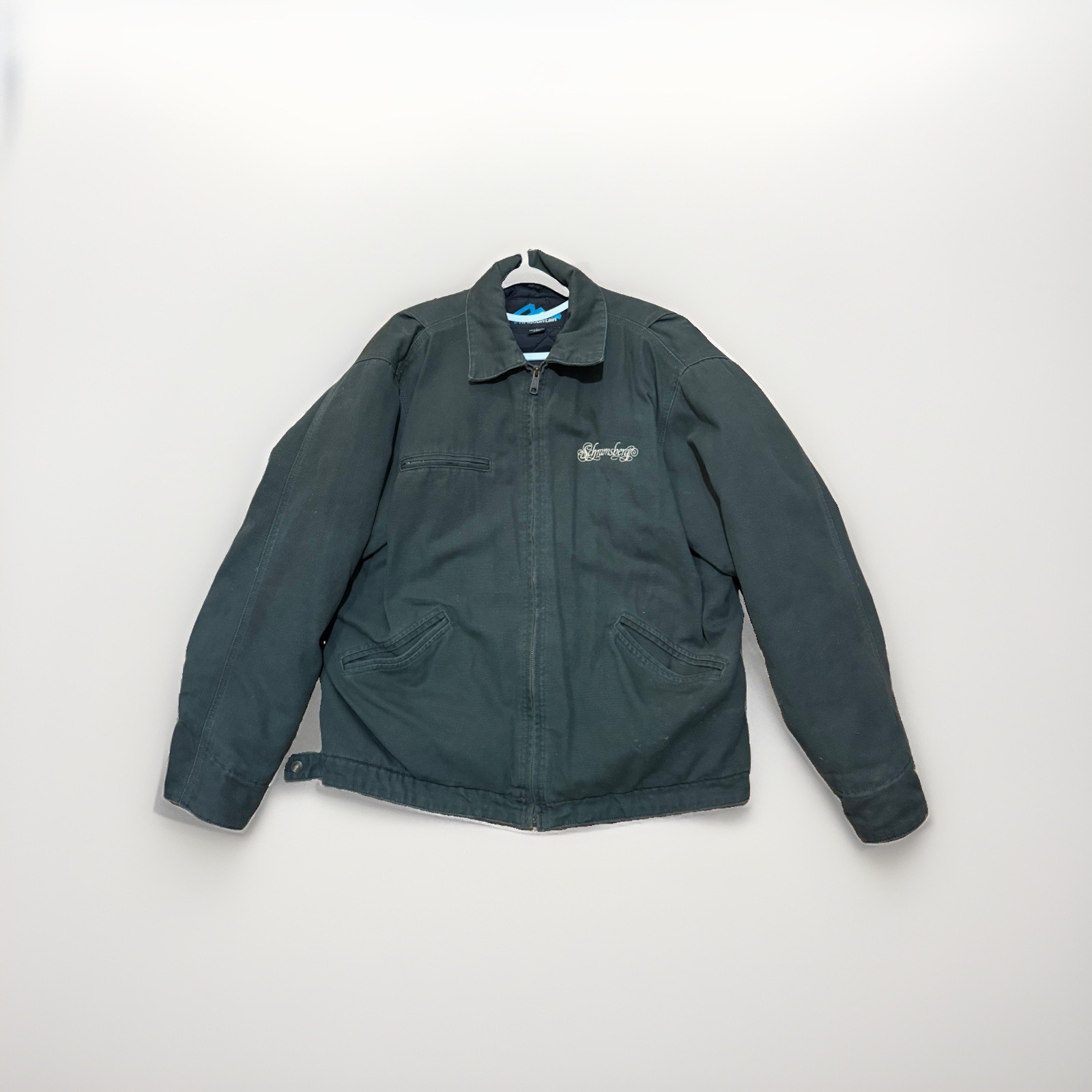 Tri-Mountain Jacket Mens L Green Canvas Workwear Bomber Quilted Insulated