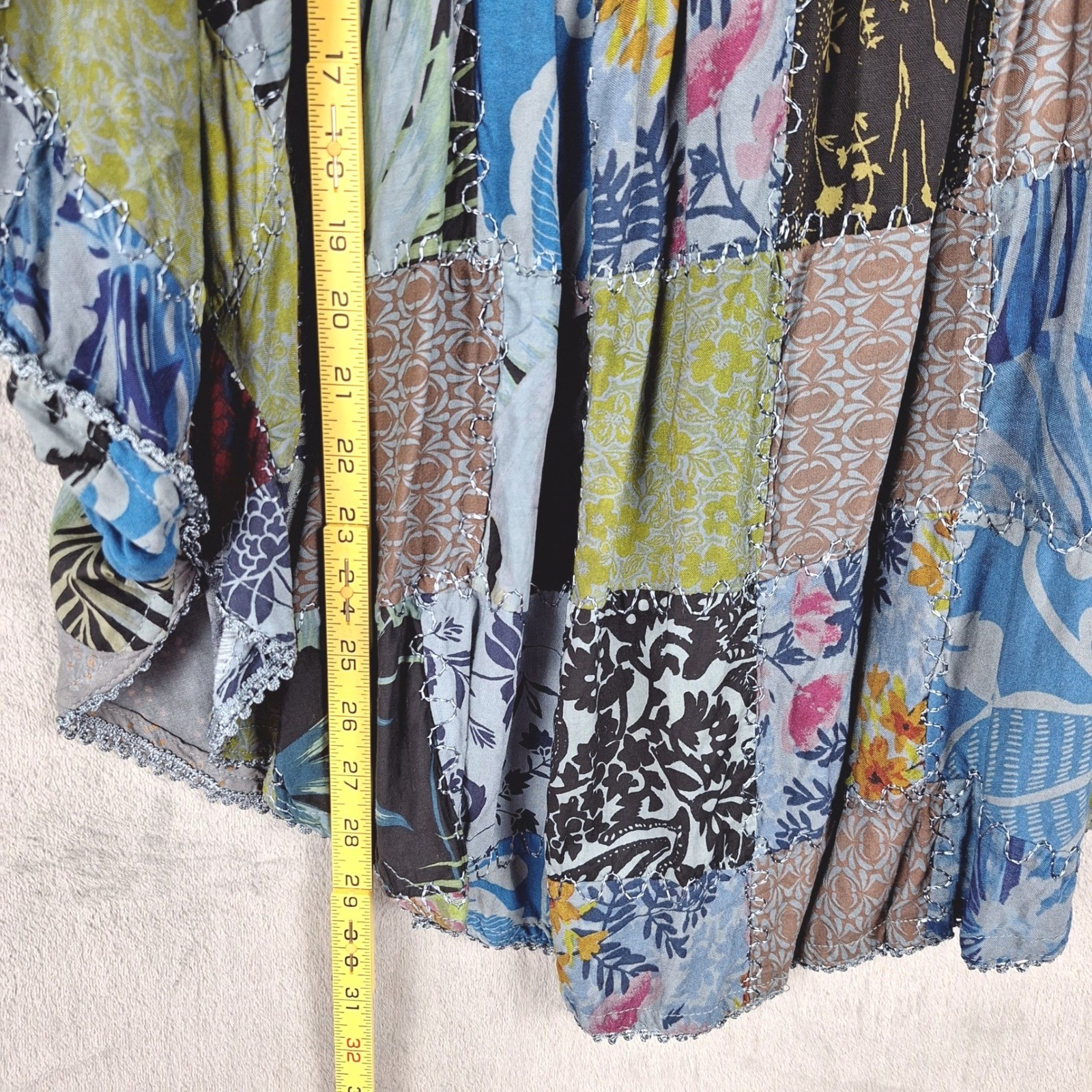 Womens Top One Size Patchwork Floral Boho Poncho Festival Hippie Oversized Artsy