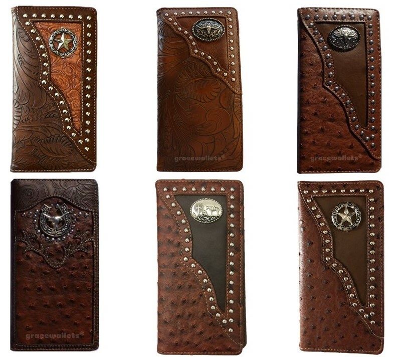 Longhorn, Star, Praying Cowboy Men Western Wallets Bifold Check Book Style
