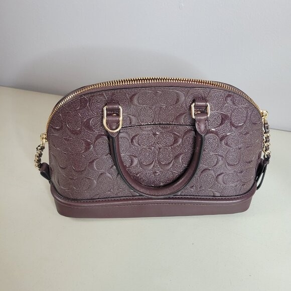 Coach Signature Debossed Patent Leather Sierra Satchel Oxblood Gold Purse Bag