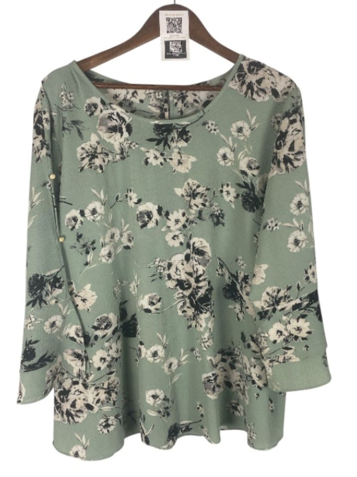 Floral Green Scoop Neck Women’s Top XL #0186