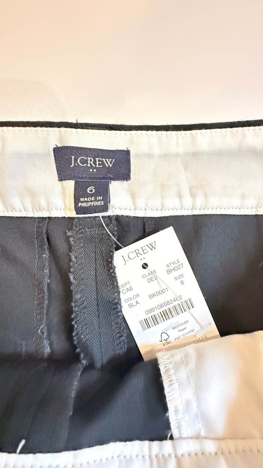 NWT J.Crew Factory Black Scalloped Hem Chino Shorts Women’s Size 6 Cotton