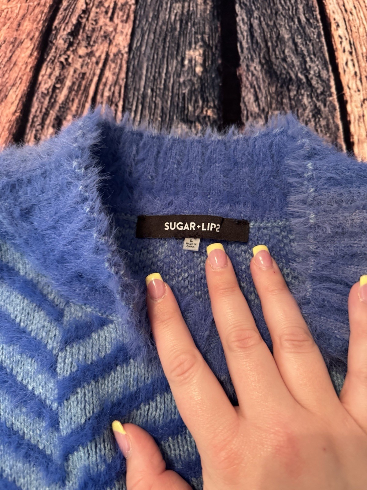 Sugar + Lips Blue Eyelash Knit Cropped Sweater