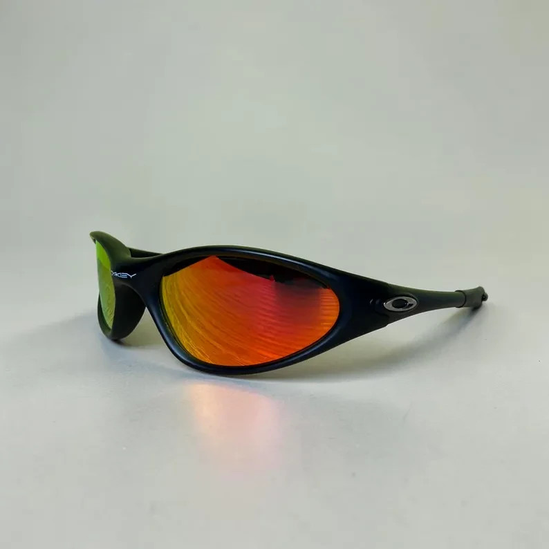Retro Oakley Minute Sunglasses Black Orange Lens Y2K Sport Wrap Techwear