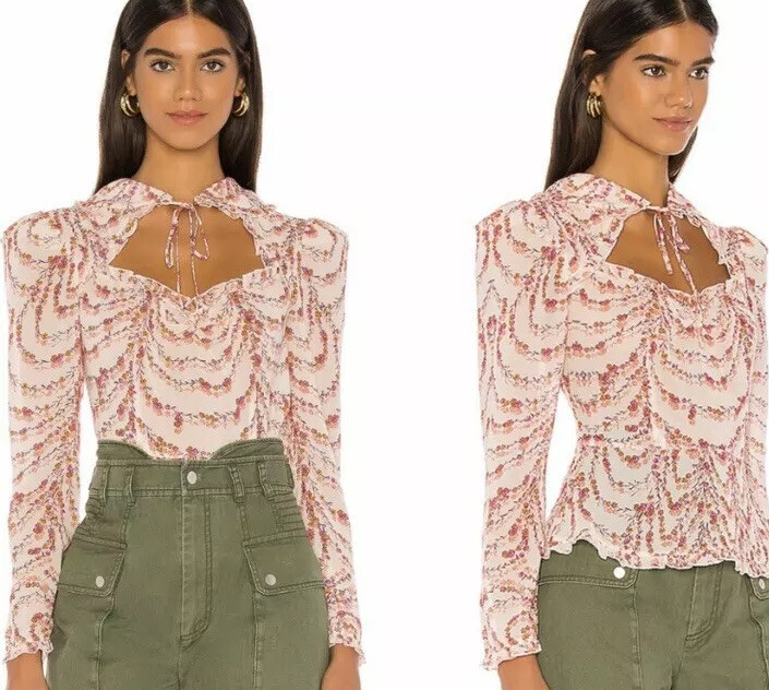 NWT $295 Divine Heritage x Urban Outfitters Collared Peplum L Pink Puff Shoulder