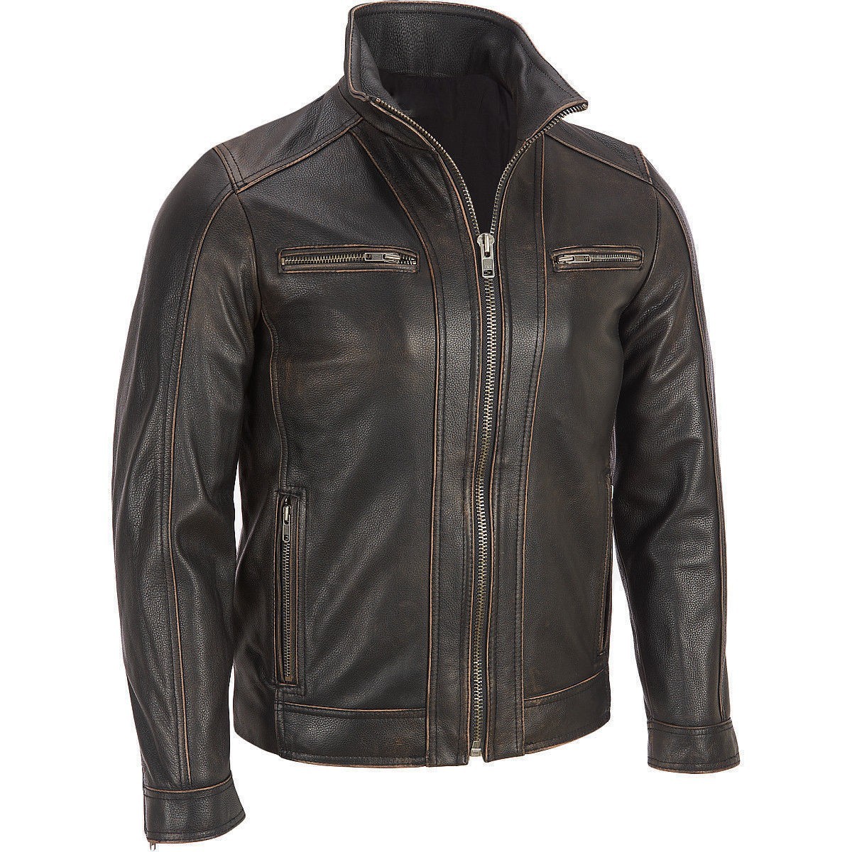 Men’s Distressed Leather RUB-OFF Jacket Vintage Brown Retro Bomber Moto Coat