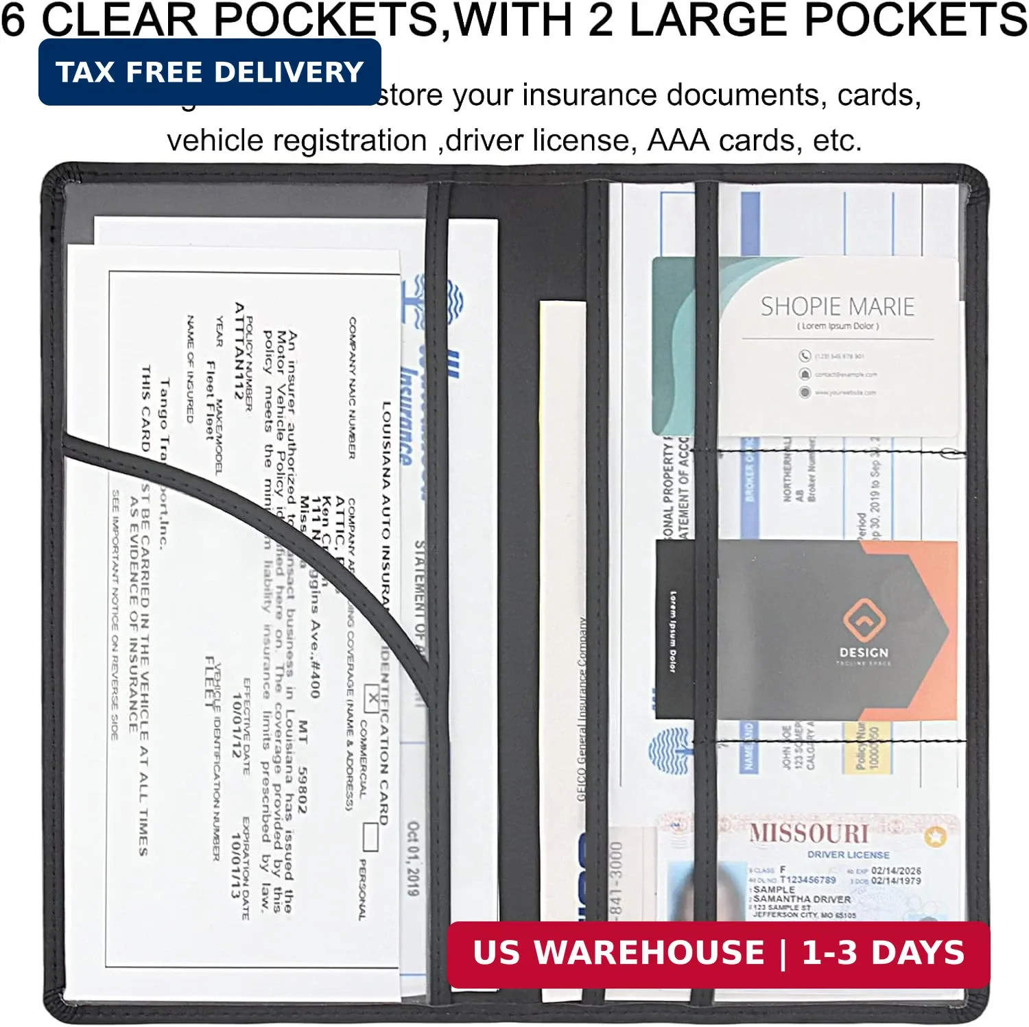 LumiMokki Premium Car Registration & Insurance Card Holder with Magnetic Shut, V