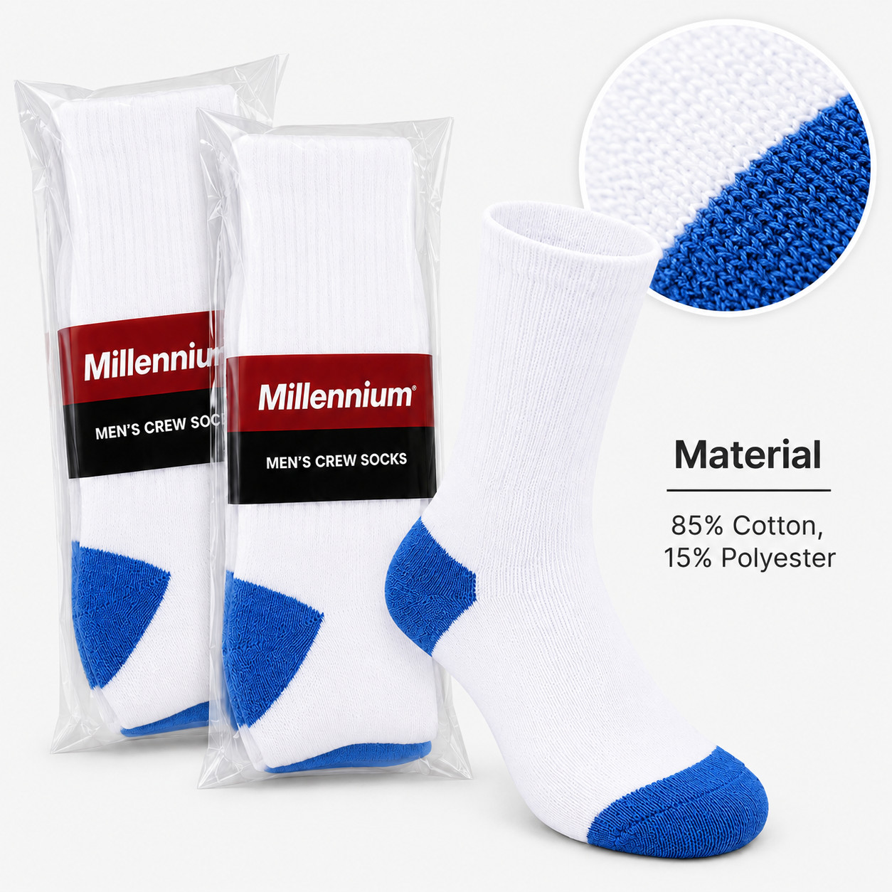 Wholesale Bulk Lots Men’s White/Blue Sports Casual Cotton Crew Socks 9-11 10-13
