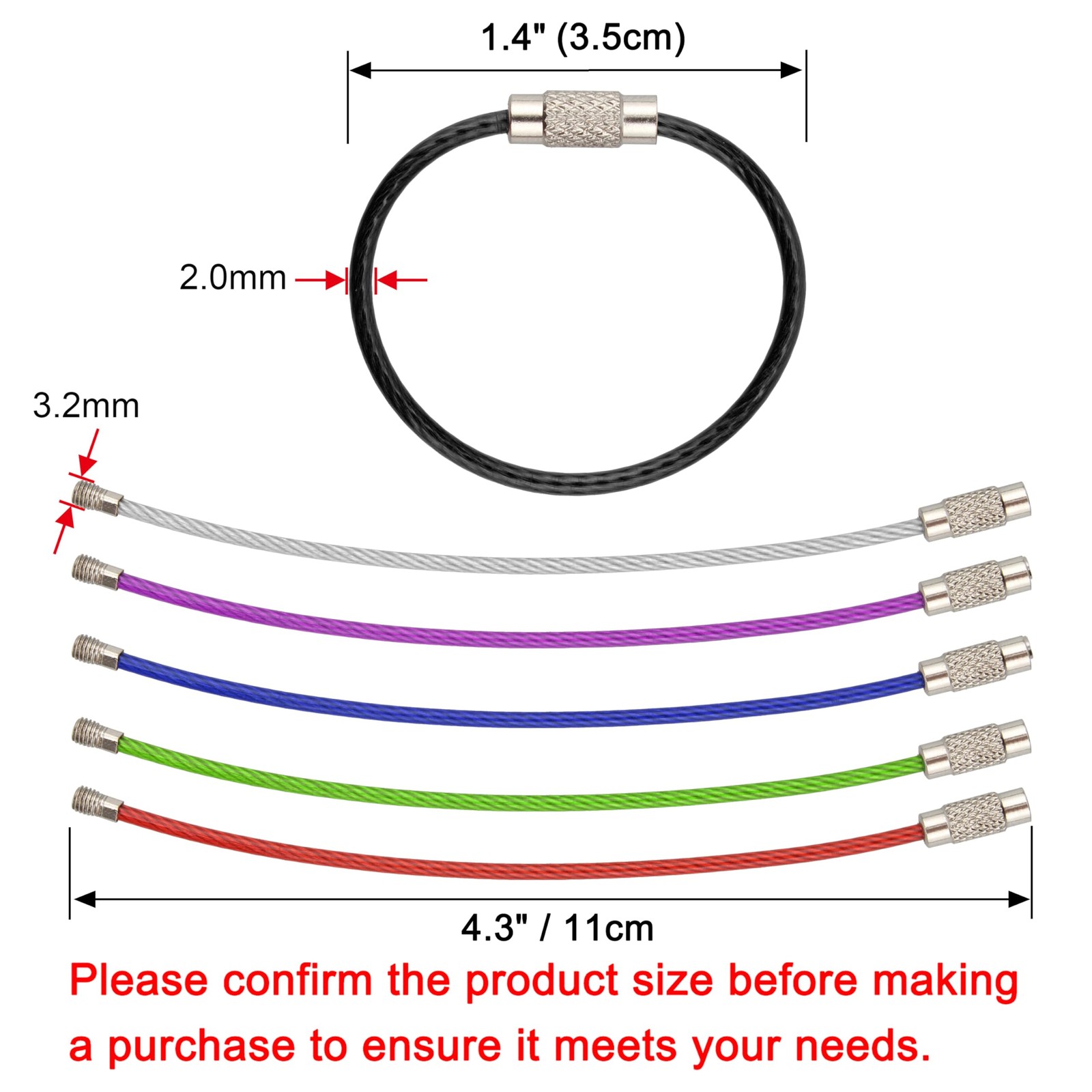20 Pack 4.3 Inch Multicolor Stainless Steel Wire Ring Cable Loop Rings for Tags