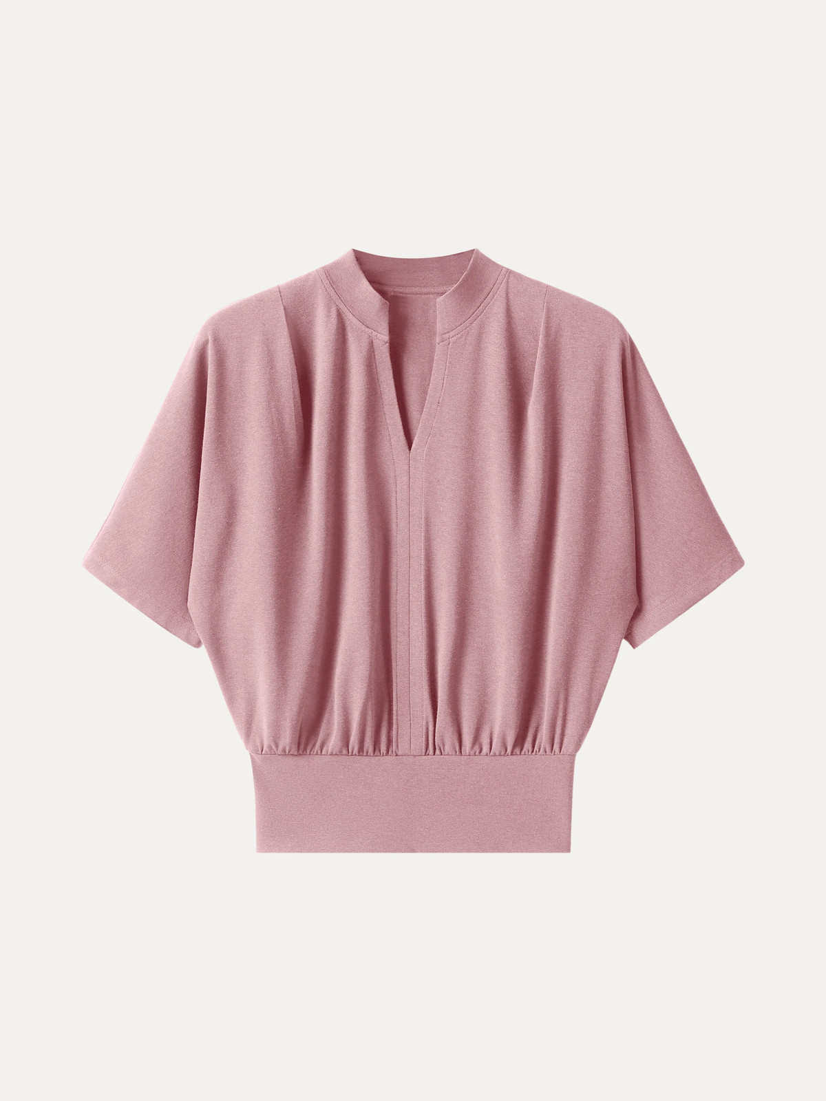 OGL Stand Collar V-Neck Short Sleeve Top