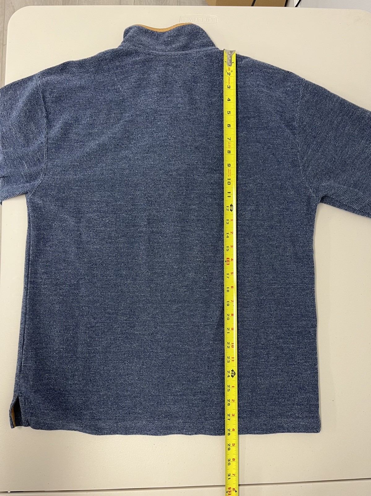 Orvis Quarter Zip Pullover, Men’s, M, Blue, Leather trim and elbow patches
