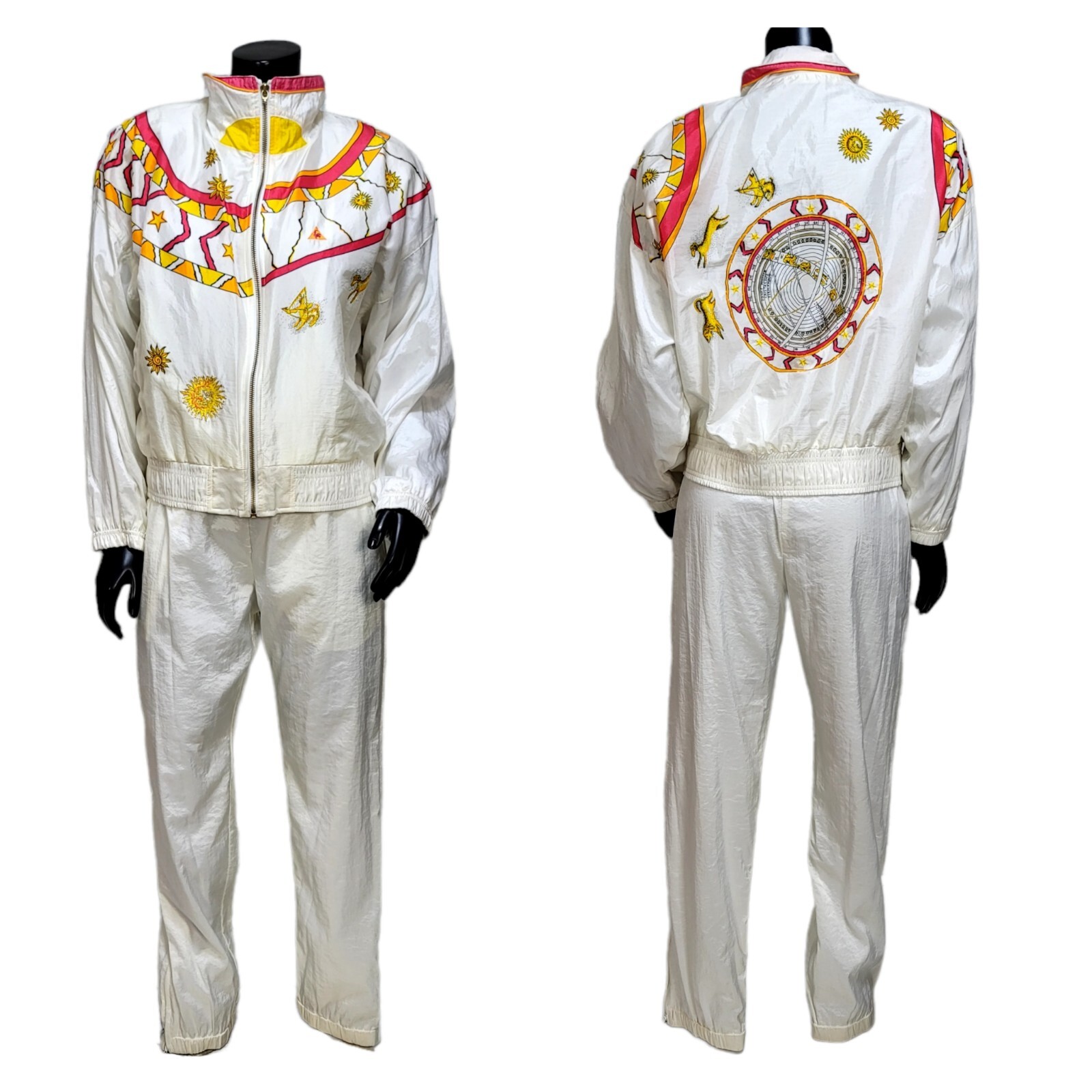 Vintage 90s Le Coq Sportif Size S Off White Zodiac Celestial Tracksuit Sun Stars
