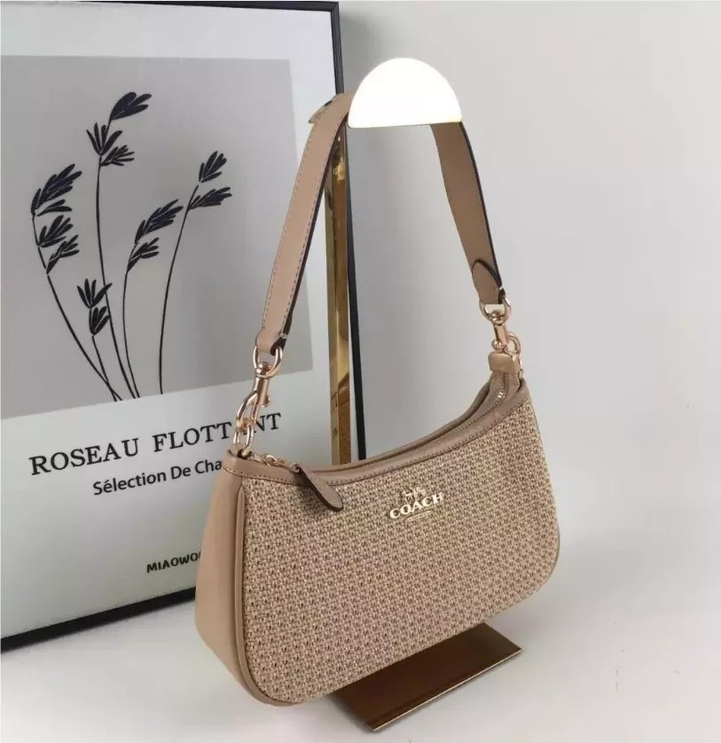 COACH CR350 Teri 2way Shoulder Bag Straw Leather Latte Multi outlet New