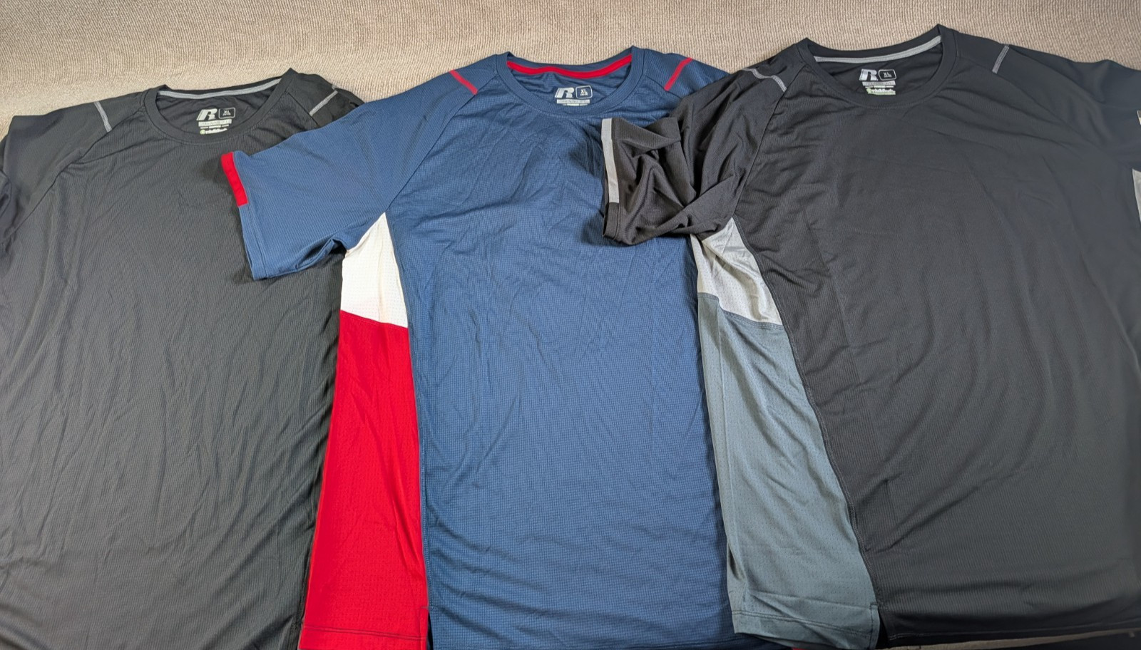 Lot of 3 Russell Athletic T Shirt Men XL Dri Power 360 Black And Blue Bundle Tee