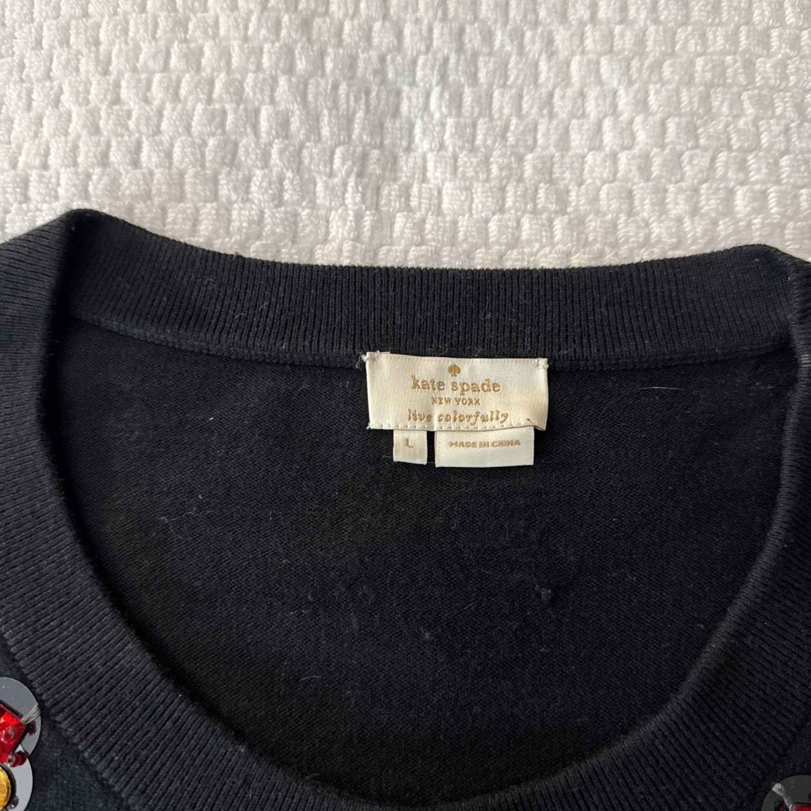 Kate Spade Sweater Womens Black Cardigan Beaded Holiday