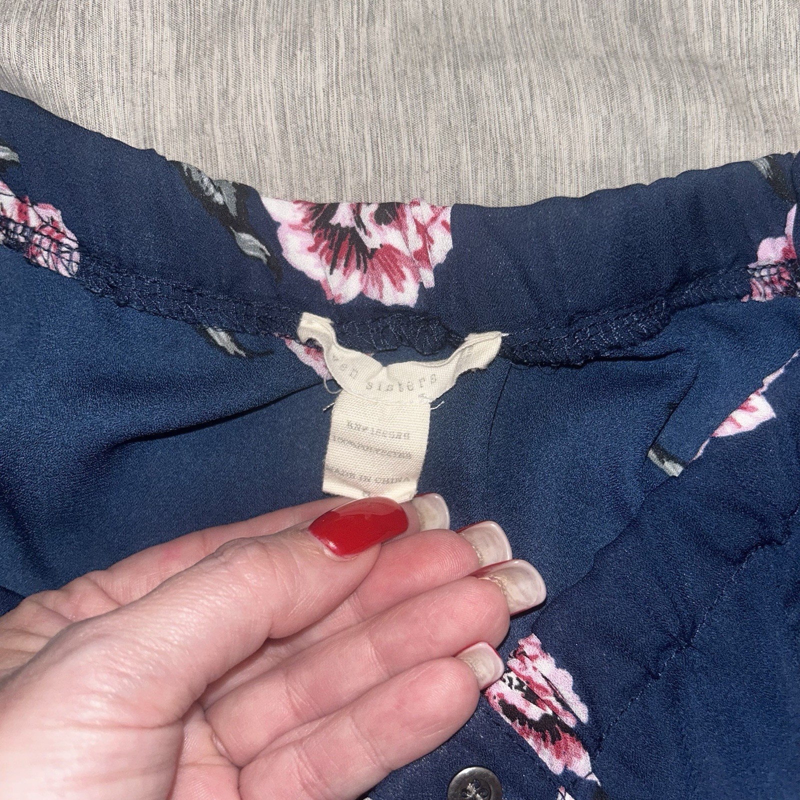 Seven Sisters Blue Floral Peasant Preppy Cottage Chic Off Shoulder Blouse Small