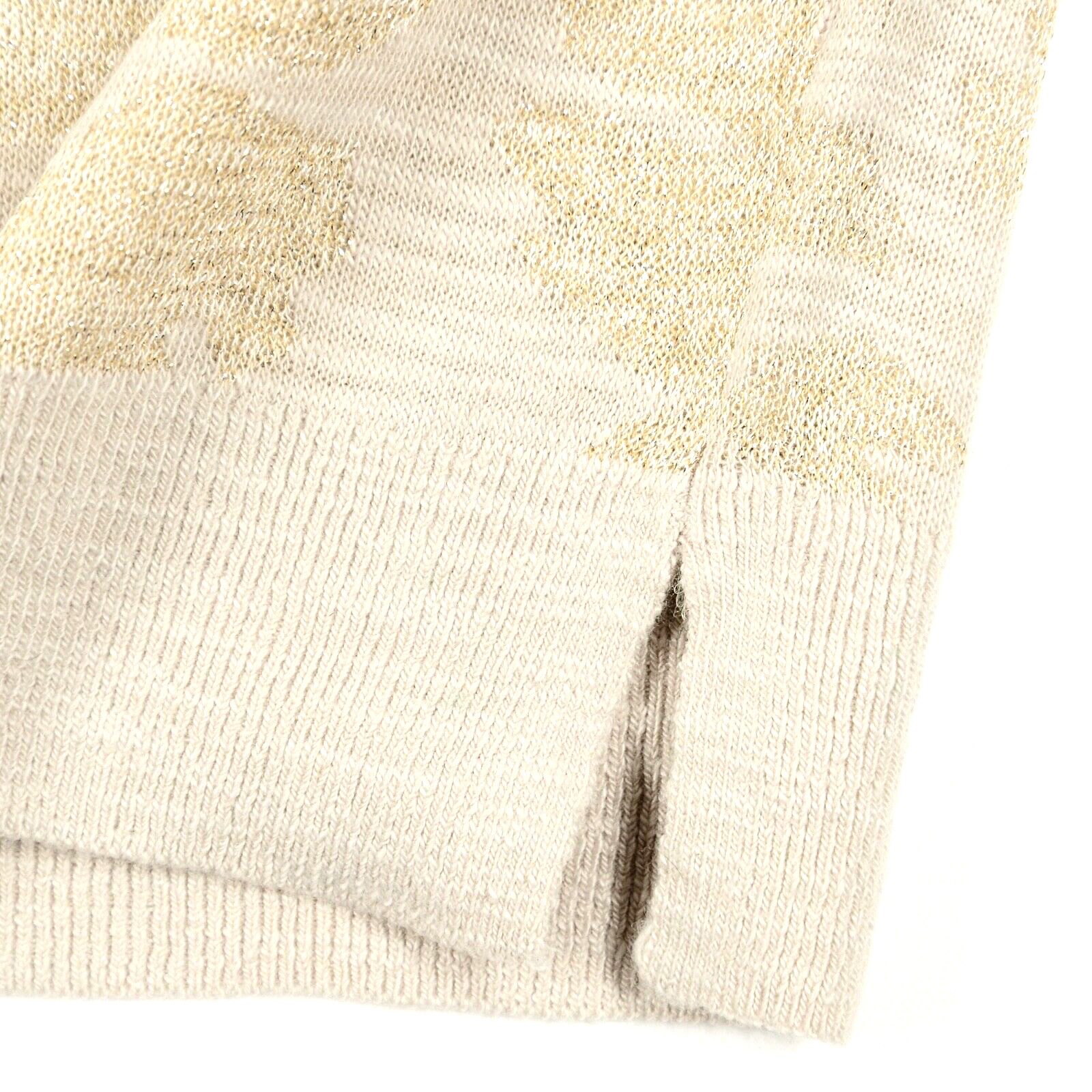 LOFT Petites SP Sweater Feminine Shimmery Gold Rayon Wool Poly Side Vents Ribbed