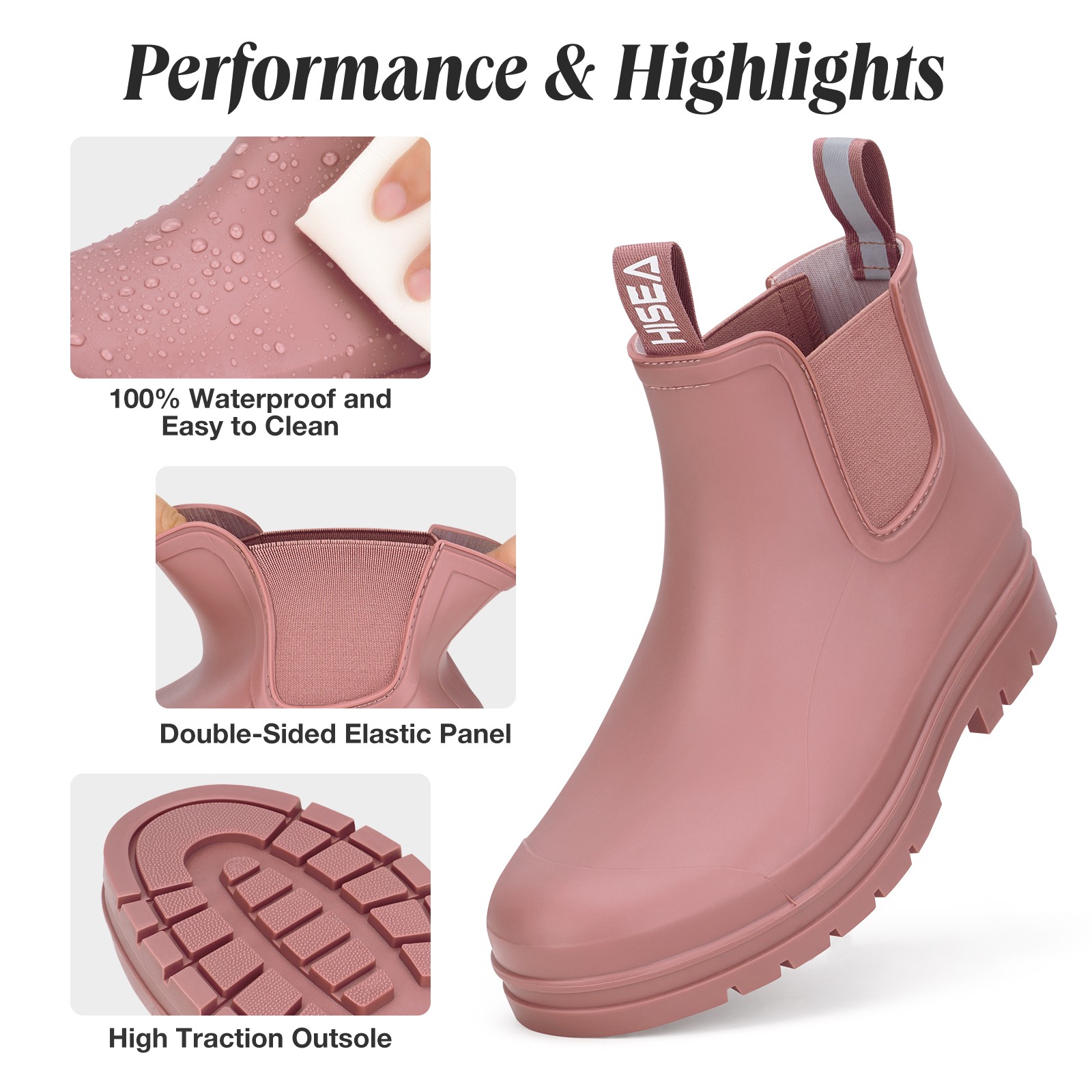 HISEA Women Short Rain Boots Waterproof Non-Slip Garden Shoe Rubber Chelsea Boot
