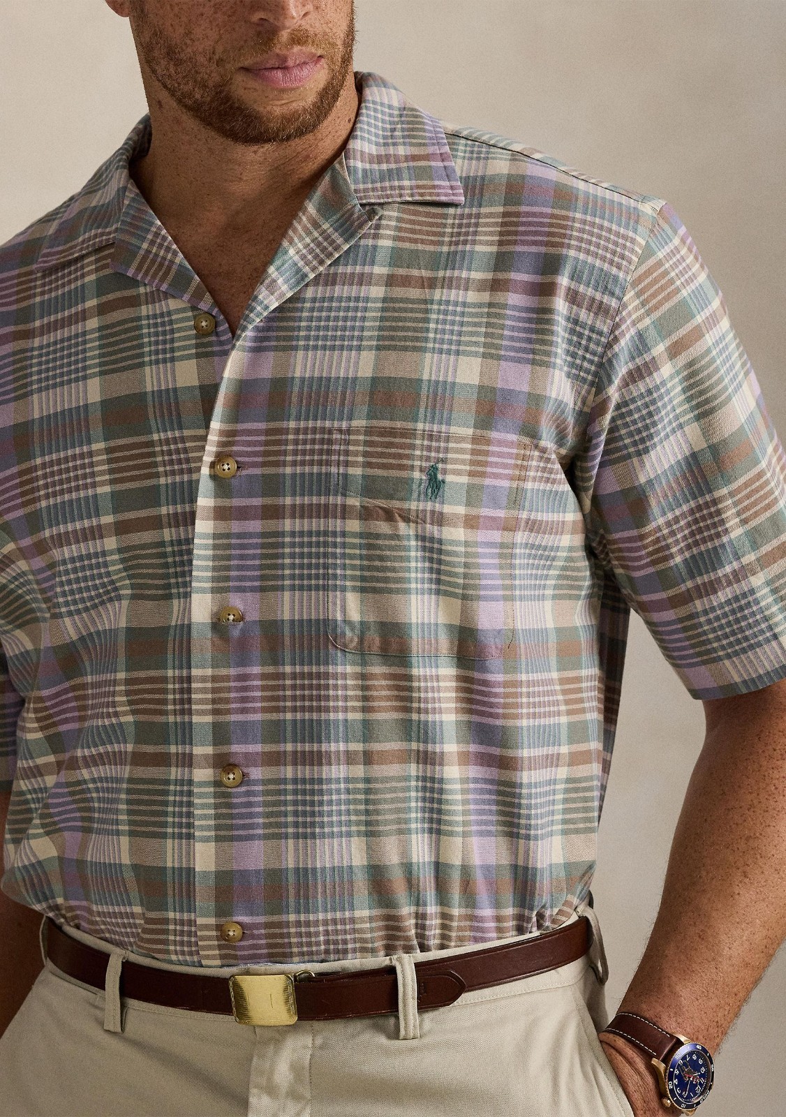 NWT-Polo Ralph Lauren Men’s Classic fit 4XLT Plaid Oxford Camp Shirt-MultiColor