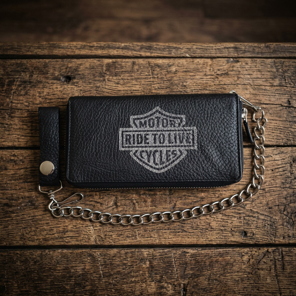 Ride To Live Genuine Leather Biker All Over Zipper Bi-Fold Wallet With Chain