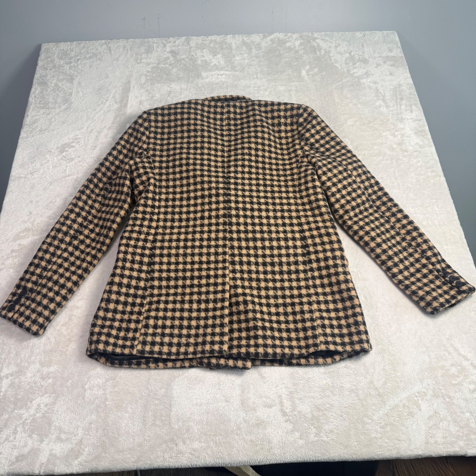 BLANKNYC Womens Houndstooth Wool Blend Double Breasted Blazer Jacket L Black