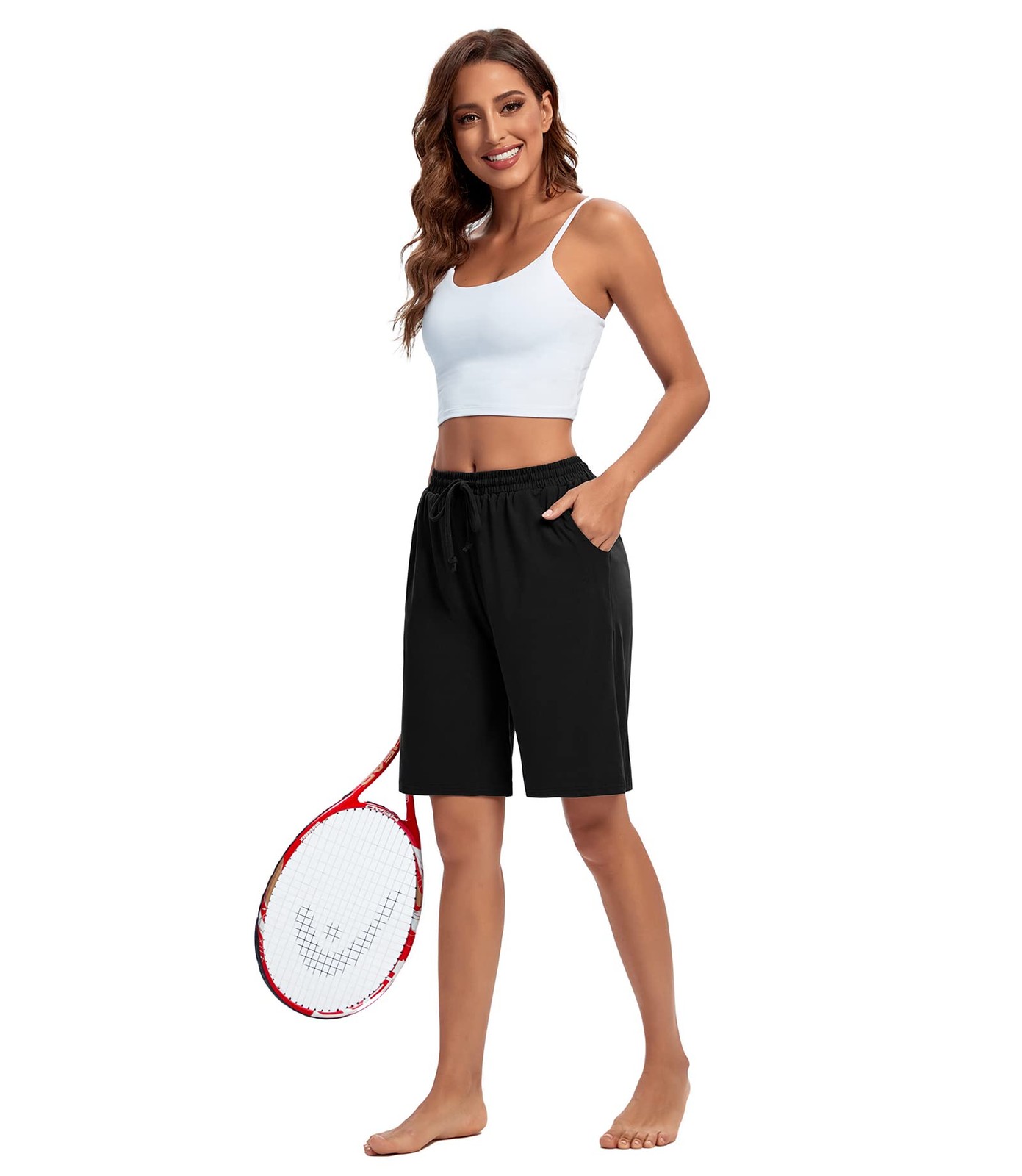Bermuda Shorts for Women Knee Length Workout Pajama Shorts Casual Elastic Wai…