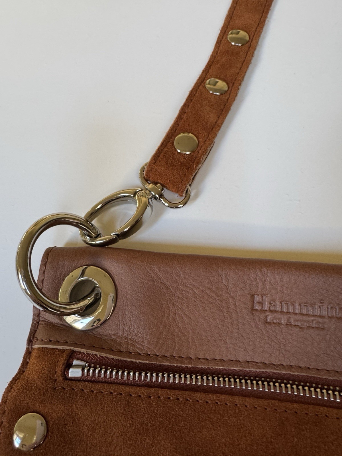 Hammitt Los Angeles Brown Studded Crossbody Bag, Zip Closure, Gold Hardware