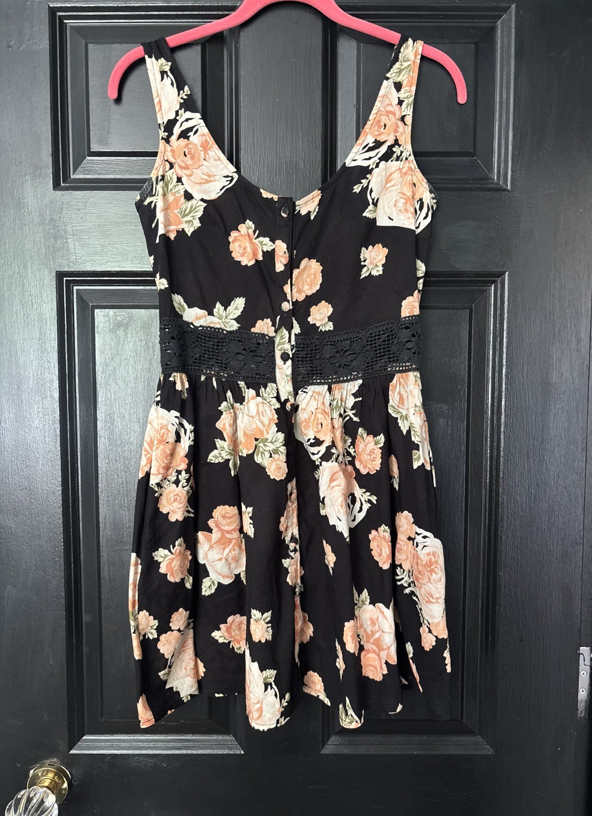Topshop black peach coral floral round neck sleeveless knee length dress 6