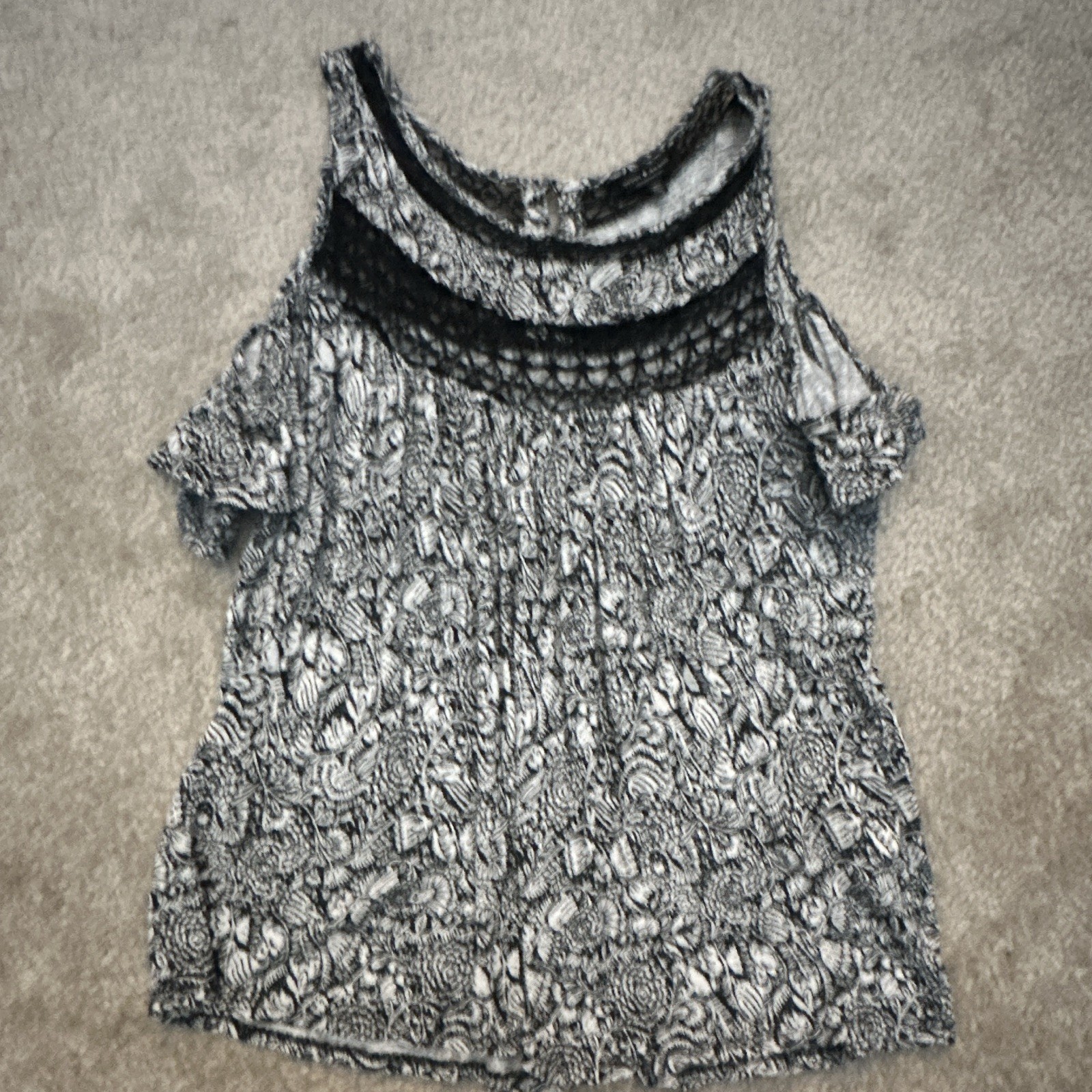 Lucky Brand Black & White Floral Lace Cold Shoulder Scoop Neck Top XS