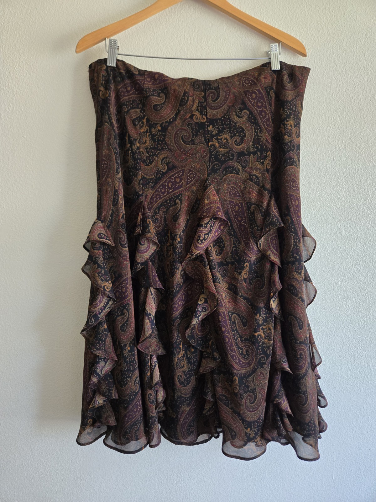 Chaps Brown Paisley Ruffle Midi Skirt Whimsigoth Forest Fairy Grunge XL Boho Y2k