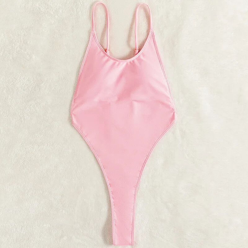 Womens Sexy Thong One Piece Swimsuit High Cut Out Monokini String Bathing Suits