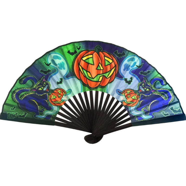 Kreepsville 666 Folding Fabric Hand Fan Halloween Fun Colorful Quality Bamboo