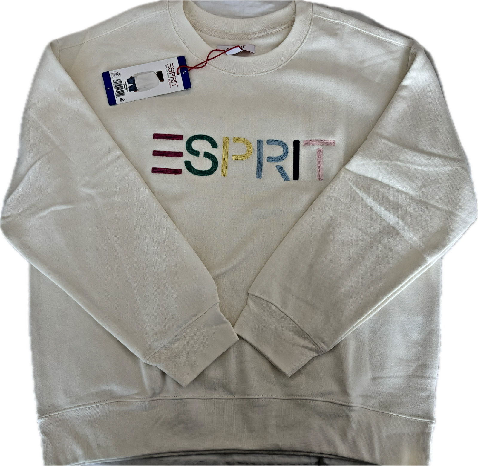 ESPRIT Embroidered Crewneck Sweatshirt VIRAL 80s Costco Green Blue Cream NWT