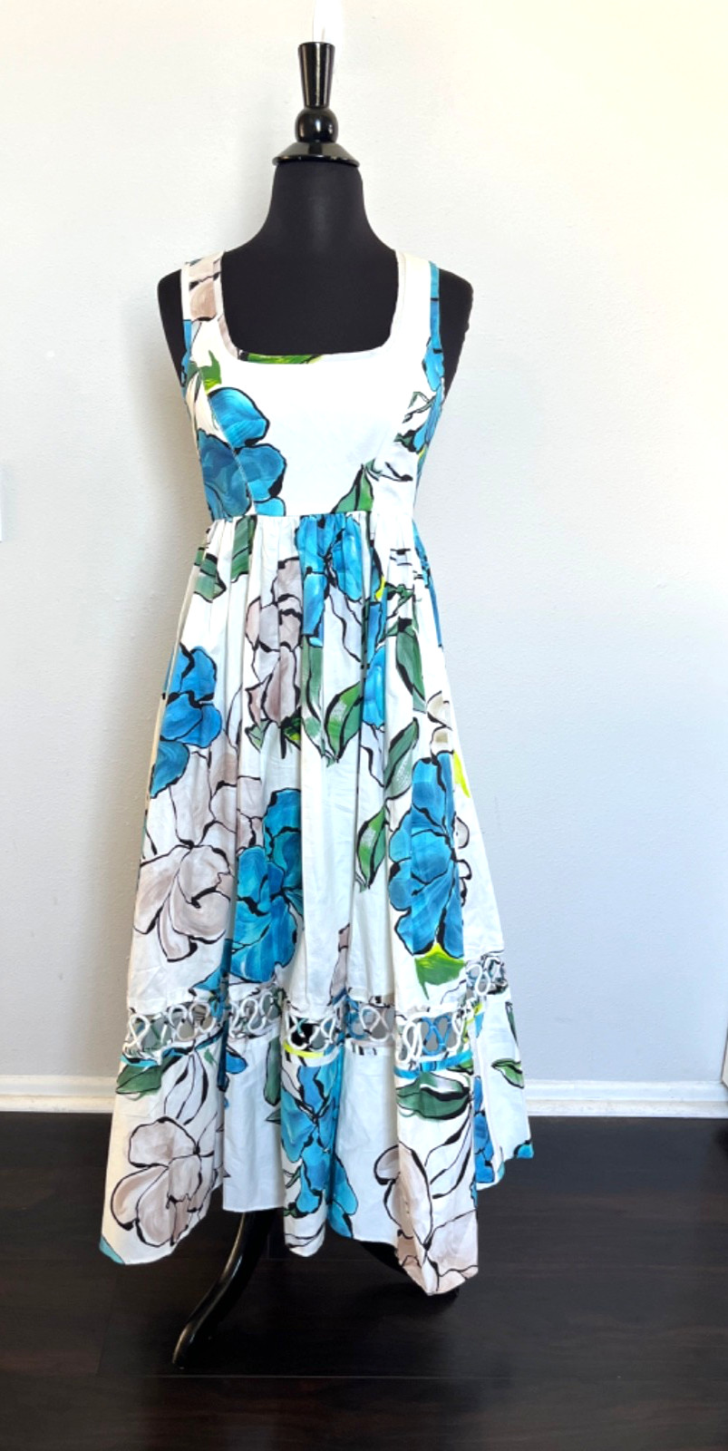 Aje Erika Dress Sz 4/US 0 Cotton Floral turquoise and white Summer Vacation