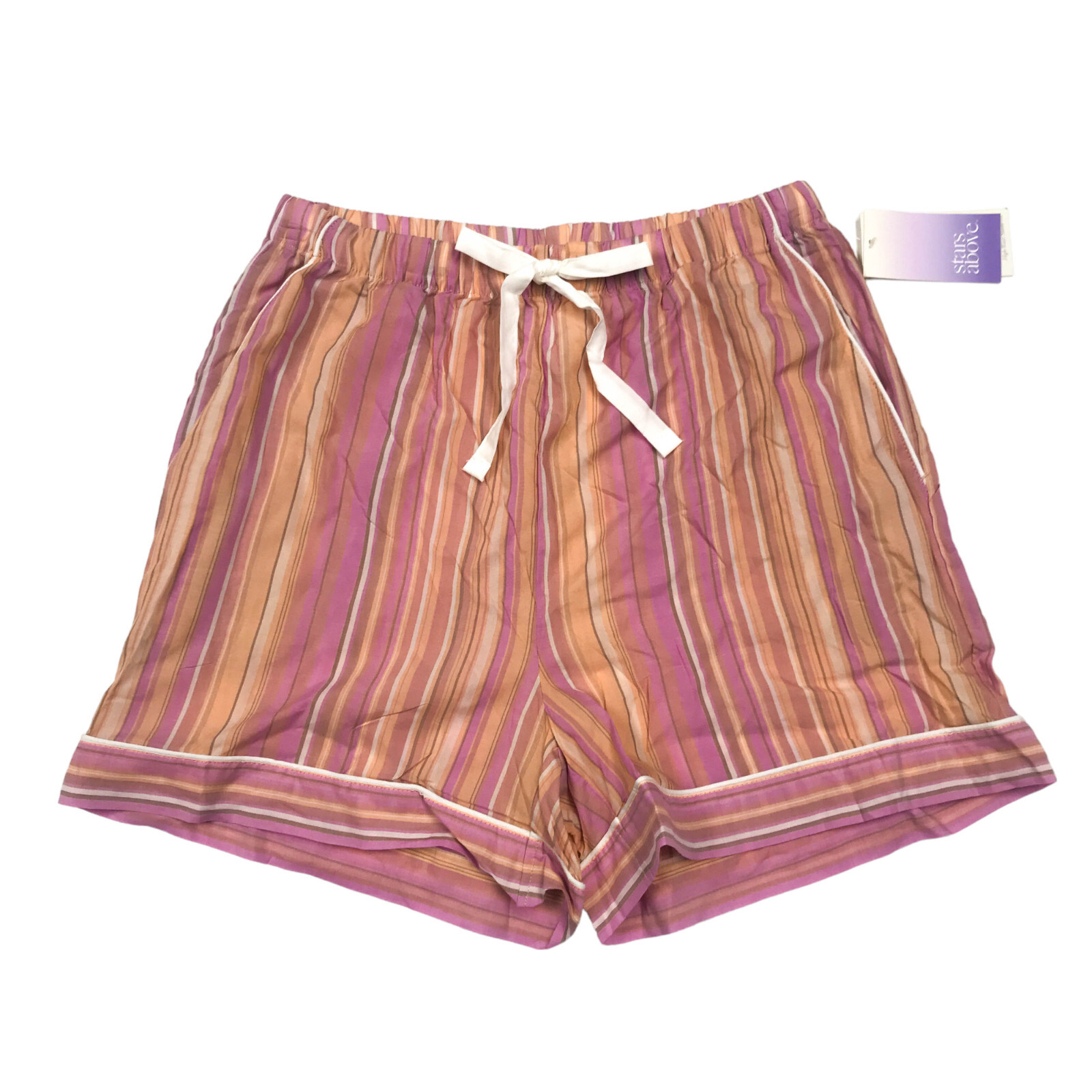Stars Above Womens Size S Sleep Shorts Drawstring Pockets Striped Pink/Orange