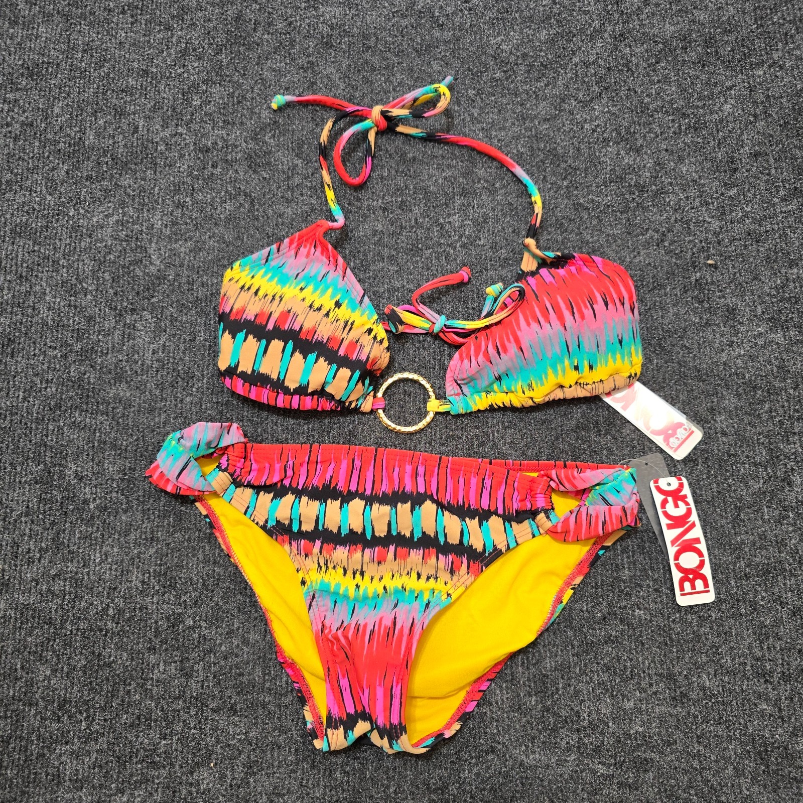 Bongo Bikini Set NWT Women’s Small Multicolor Halter Top & Bottom Two Piece Swim