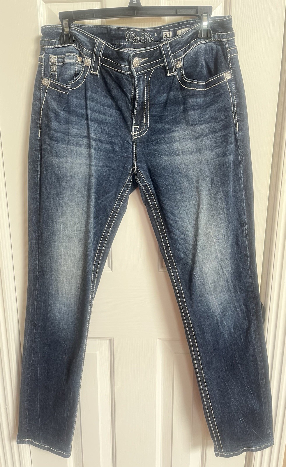 Women’s Ladies Miss Me 31 X 30 Skinny Denim Blue Jeans BLING M3030S Excellent