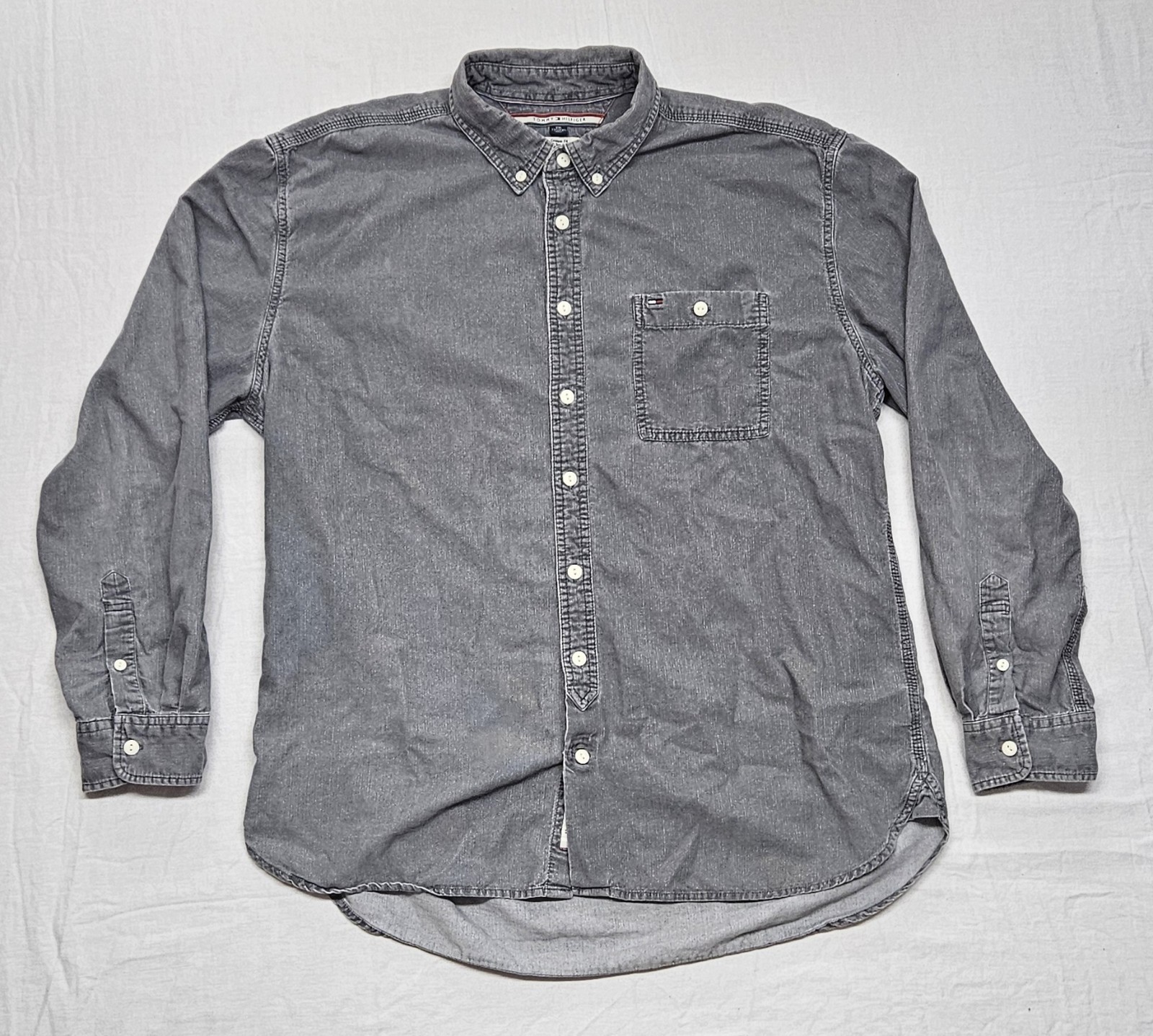 Tommy Hilfiger Corduroy Oxford Shirt Gray Men Size XXL 100% Cotton Custom Fit