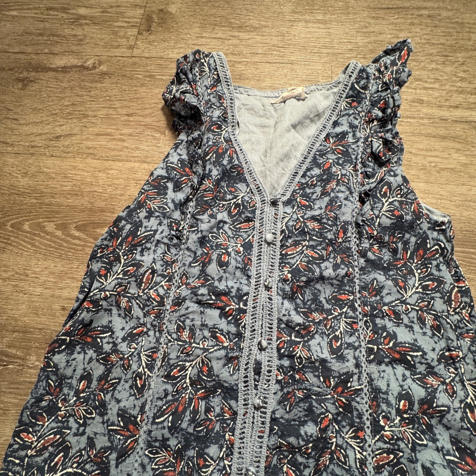 Lucky Brand Dress Women S Blue Cotton Blend Floral Boho Peasant Summer Casual