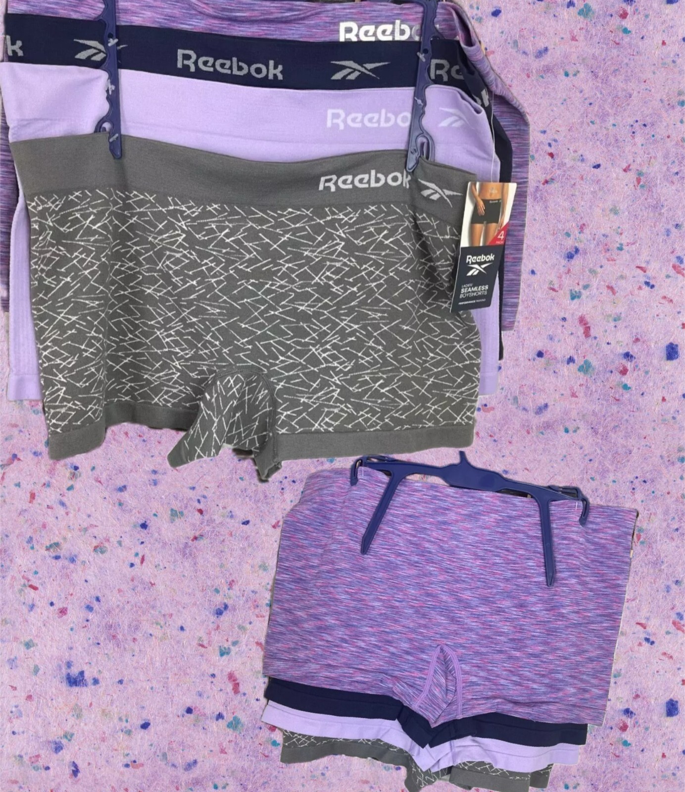 Reebok XL Logo Assorted 4 Way Stretch Seamless Performance Boyshort Panties-4 Pk