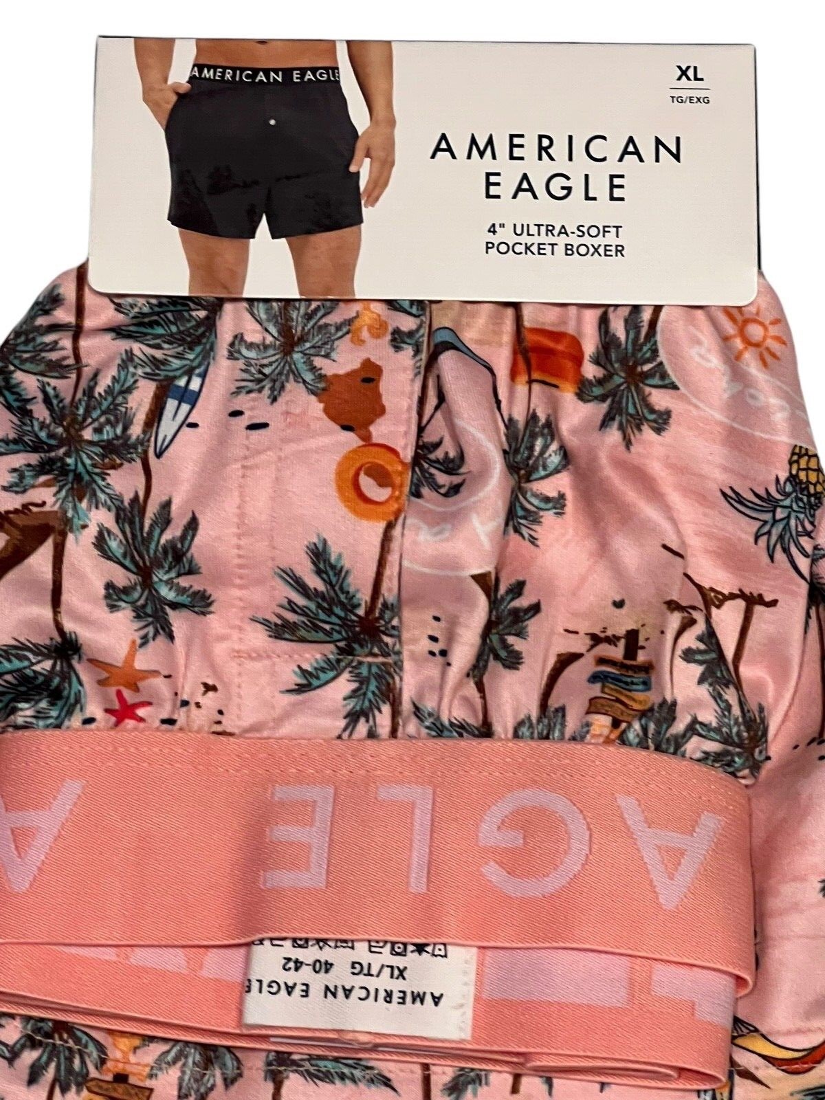 NWT AMERICAN EAGLE Ultra Soft Pocket Boxer Sz XS-S-M-L-XL Pink Palm Trees #78