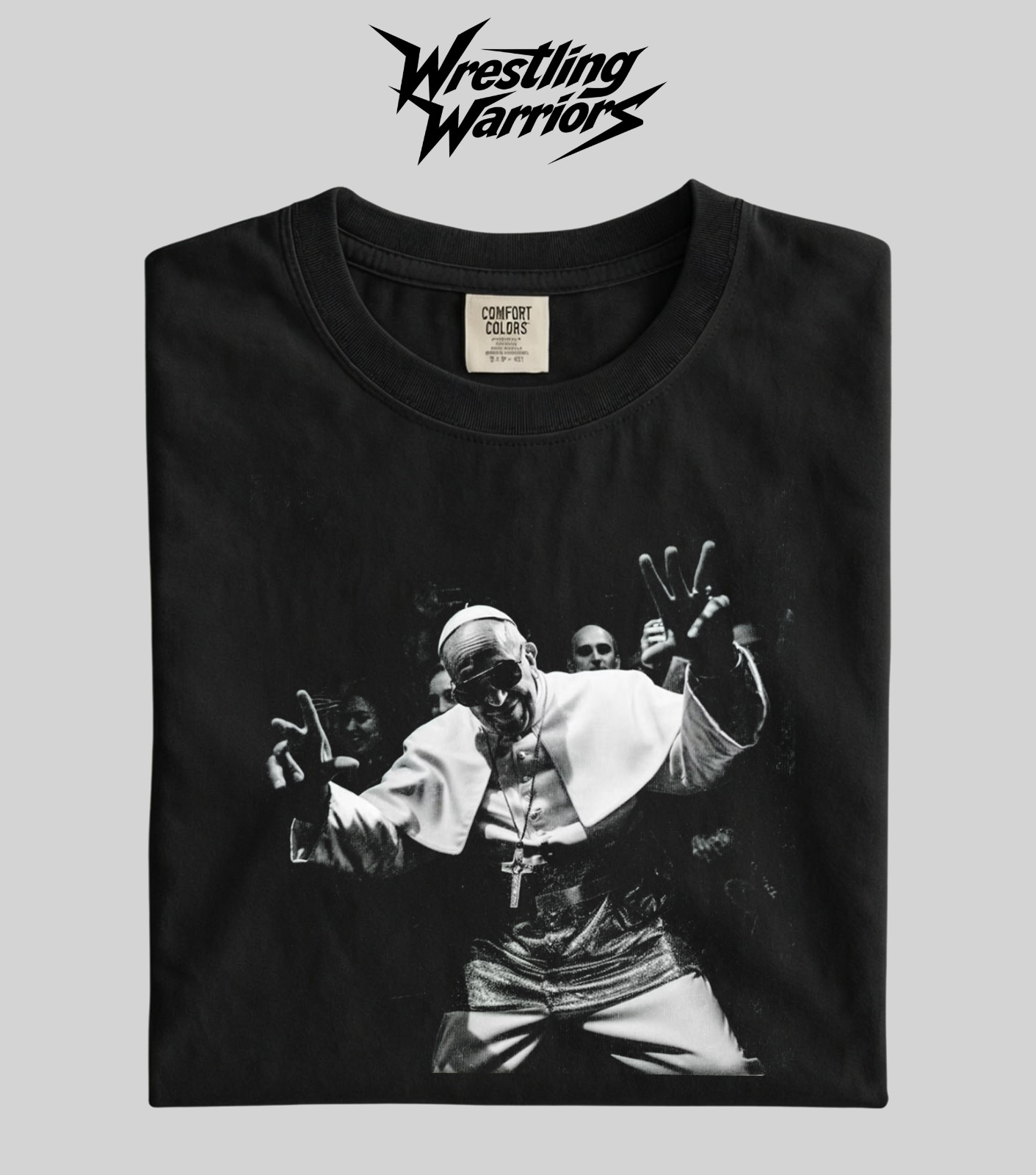 Wrestling Warriors Comfort Color Cool Pope With Sunglasses Graphic T-Shirt