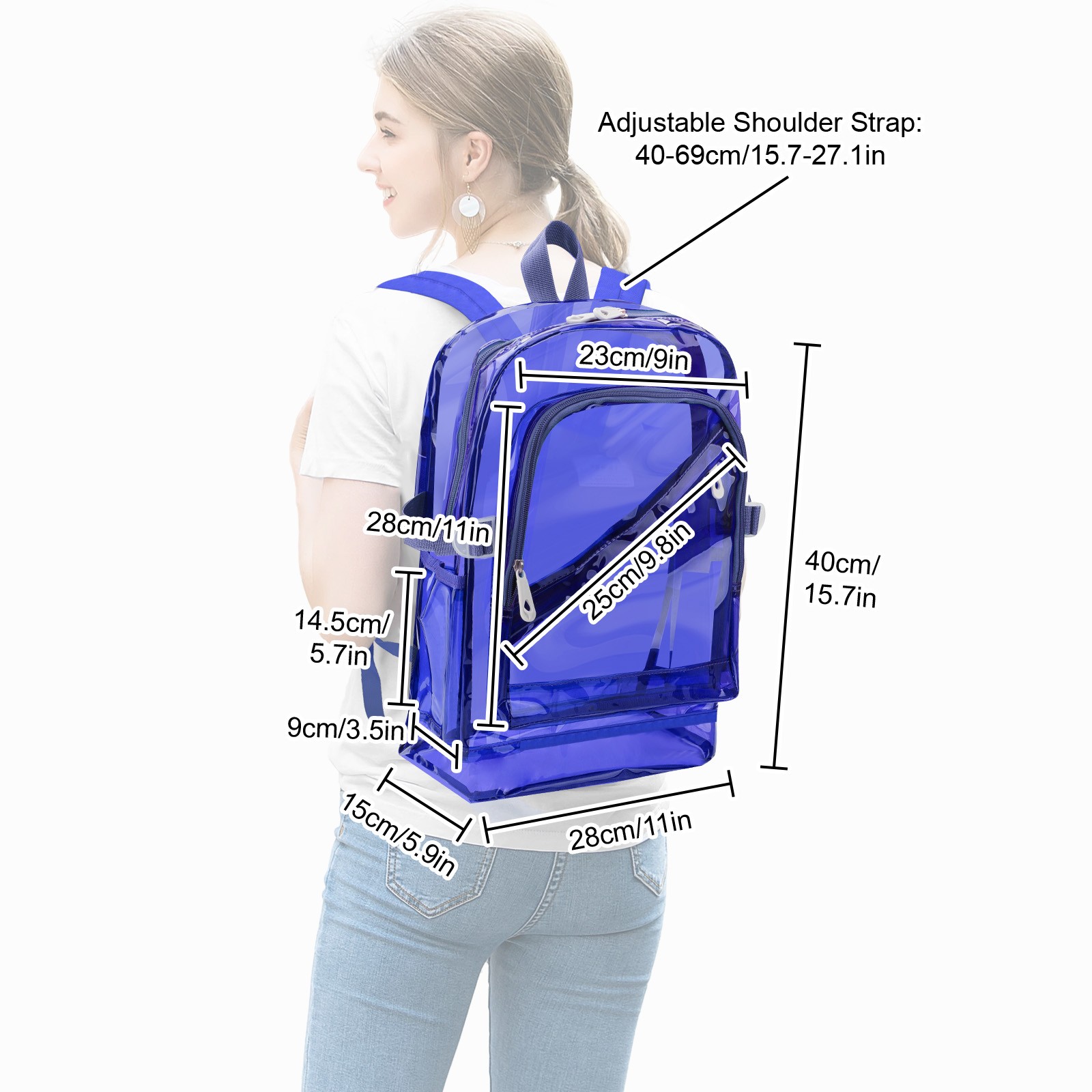 Heavy Duty Clear Backpack Waterproof Transparent Sling Bag School Travel Bookbag