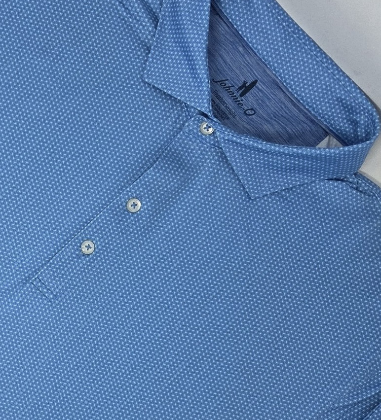 Johnnie-O Featherweight Performance Polo Mens XL Palisades Blue Geo Print NWOT