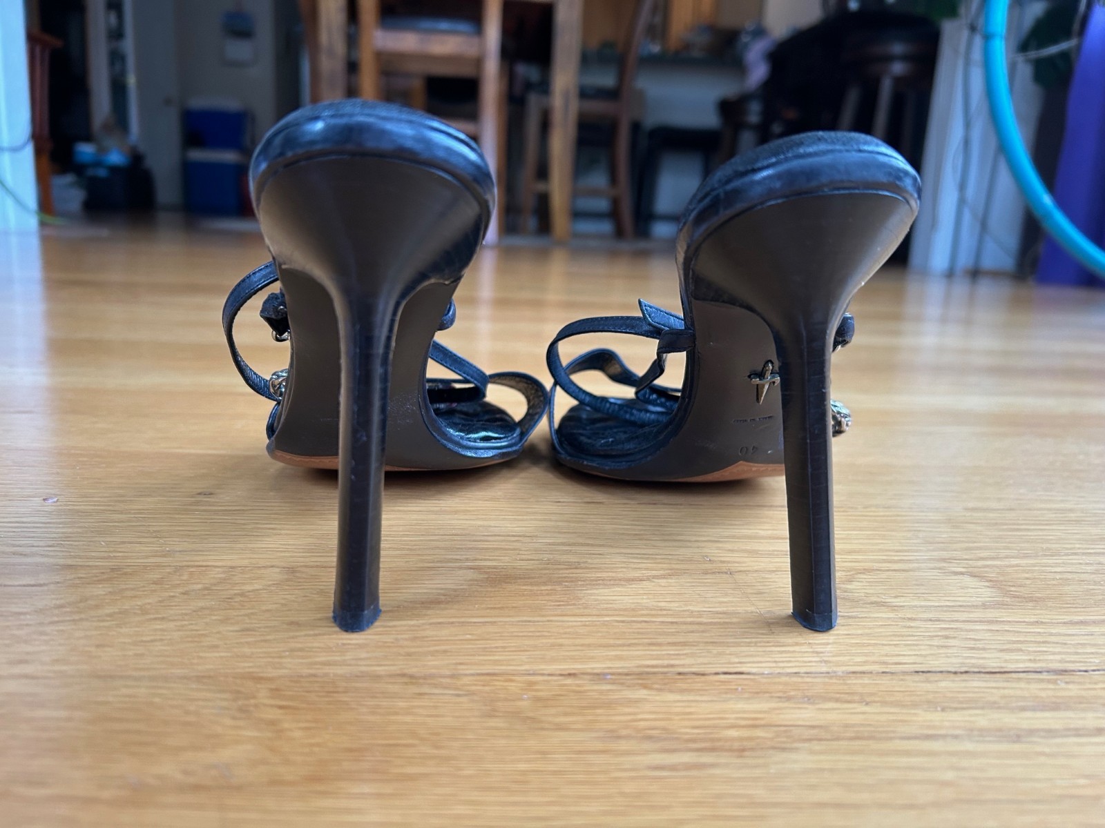 CESARE PACIOTTI Black Leather Sandals with Dagger &Sword Logo Size 10 IT 40 Good