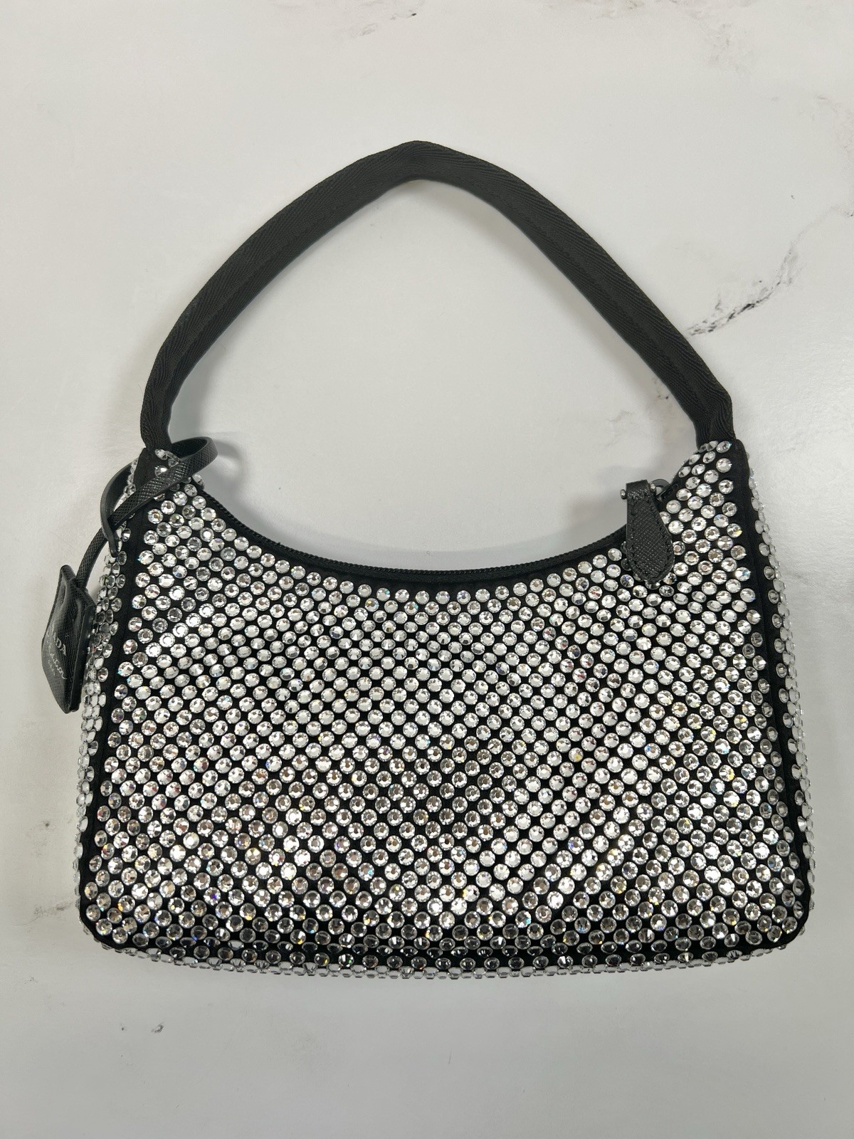 Prada Reedition Re edition 2000 Satin Hobo Mini Shoulder Bag Purse Crystal Gems
