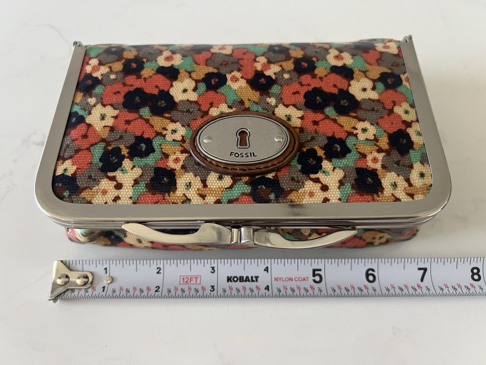Fossil Retro Key-Per Cosmetic Bag Floral Coated Canvas Travel Bag